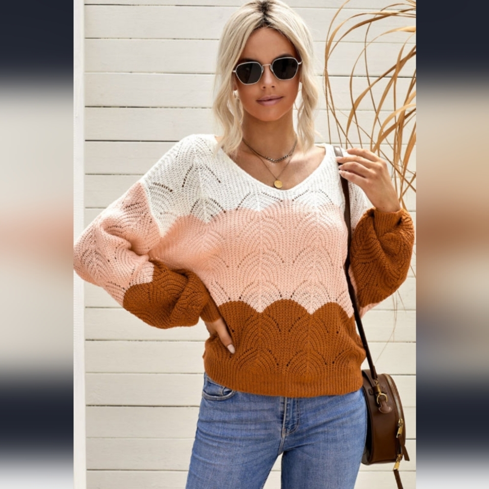 New Puff Sleeve Color Block Sweatshirt - Picture 4 of 11